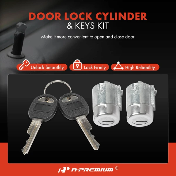 2 Pcs Front Door Lock Cylinder Set with 2 Keys for GMC Yukon Chevrolet C1500 K1500