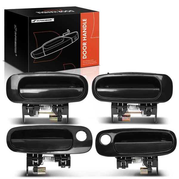 4 Pcs Front & Rear Smooth Black Exterior Door Handle for 1998-2002 Chevrolet Prizm