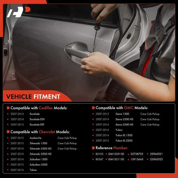 2 Pcs Rear Chrome Exterior Door Handle for Chevrolet Silverado 1500 GMC Cadillac