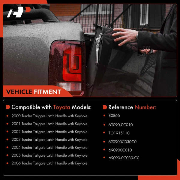 Smooth Black Tailgate Latch Handle with Bezel for Toyota Tundra 2000-2006