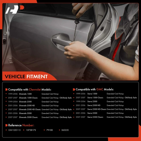 Rear Left Black Exterior Door Handle for Chevy Silverado 1500 Extended Cab Pickup