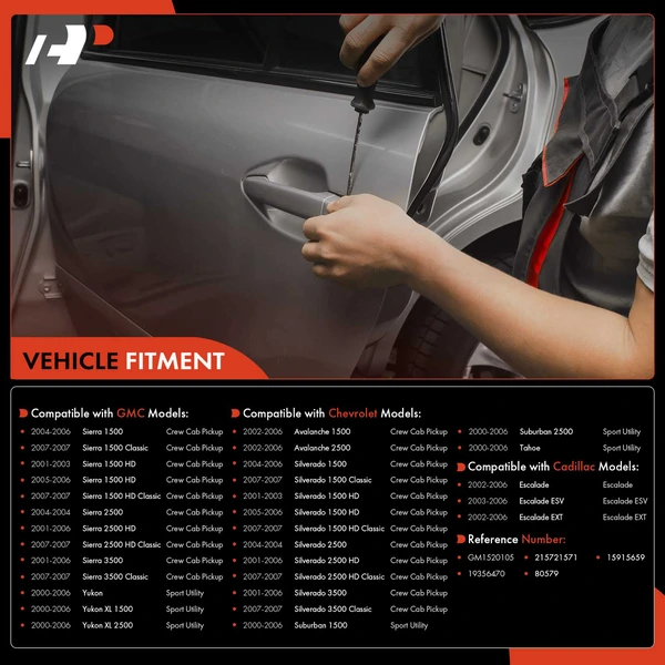 Rear Driver Black Exterior Door Handle for Chevy Silverado 1500 GMC Cadillac