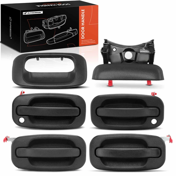 6 Pcs Door & Tailgate Textured Black Exterior Door Handle for 2004-2006 GMC Sierra 1500