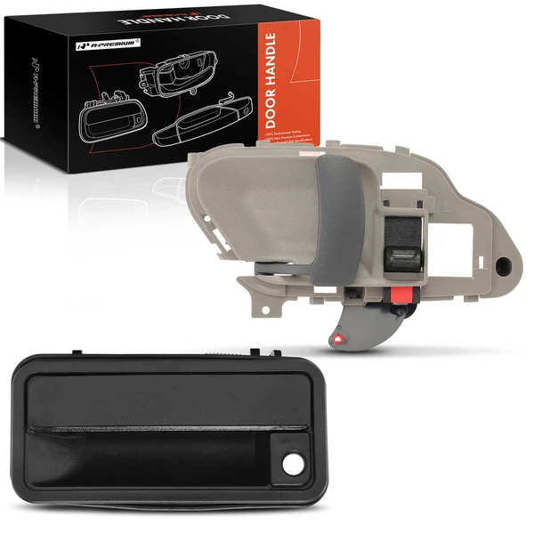 2 Pcs Front Left Textured Black Exterior & Beige Interior Door Handle for 1995-2000 GMC C3500