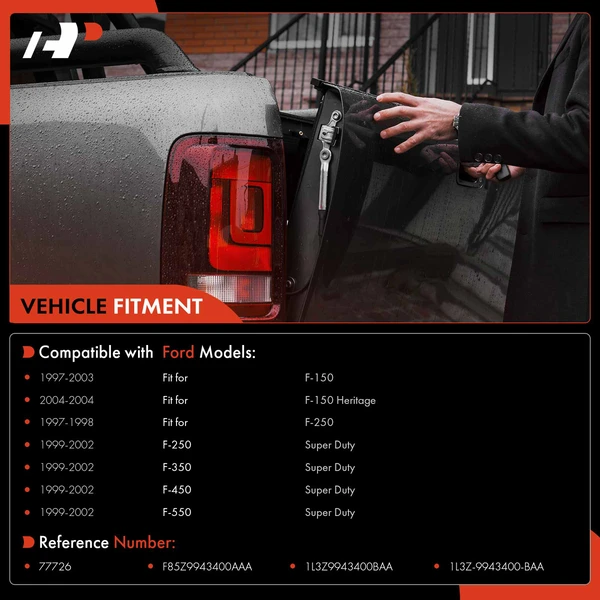 Textured Black Tailgate Handle with Bezel for Ford F-250 F-550 Super Duty 99-02