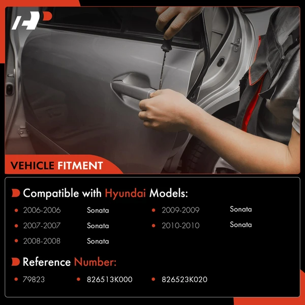 Front Passenger Black Exterior Door Handle without Keyhole for Hyundai Sonata 2006-2010