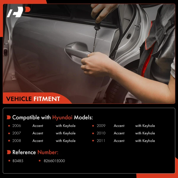 Front Passenger Black Exterior Door Handle with Keyhole for Hyundai Accent 2006-2011