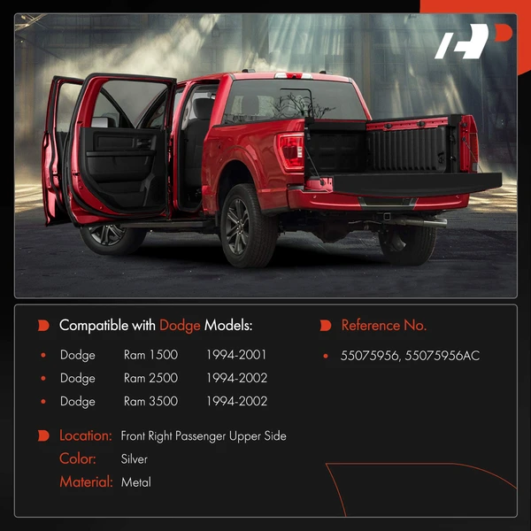 Front Passenger Upper Door Hinge for Dodge Ram 1500 1994-2001 Ram 2500 Ram 3500