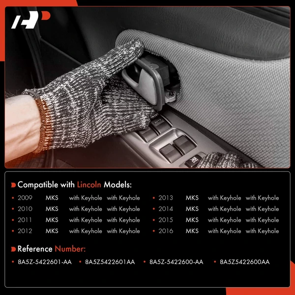 2 Pcs Front Chrome & Black Interior Door Handle for Lincoln MKS 2009-2016