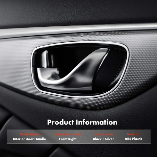 Front Passenger Black & Silver Interior Door Handle for Honda Accord 2018-2020