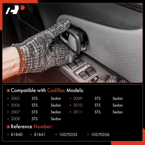 2 Pcs Front Chrome & Black Interior Door Handle for Cadillac STS 2005-2011 Sedan