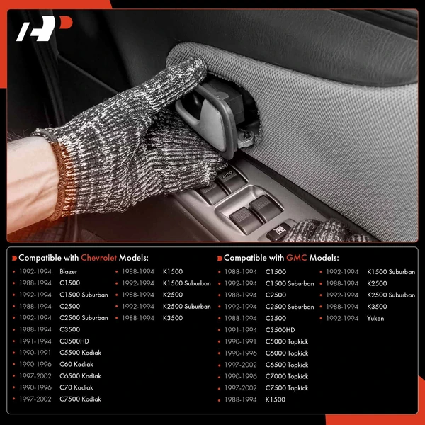 Front Passenger Chrome Black Interior Door Handle for Chevy C2500 GMC C3500HD