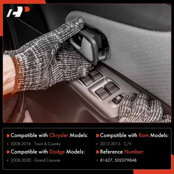 Front Passenger Chrome Interior Door Handle for Chrysler Town & Country Dodge Ram