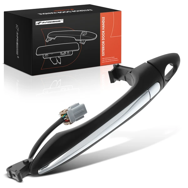 Front Driver Black & Chrome Exterior Door Handle with Keyhole & LED for Kia Forte