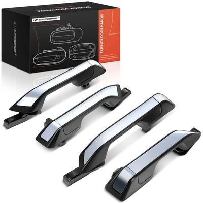 4 Pcs Front & Rear Black & Chrome Exterior Door Handle without Keyhole