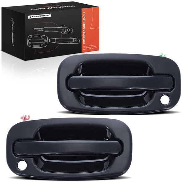 2 Pcs Front Smooth Black Exterior Door Handle for 2001-2003 GMC Sierra 3500