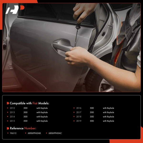 Front Driver Chrome Exterior Door Handle with Keyhole for Fiat 500 2012-2019