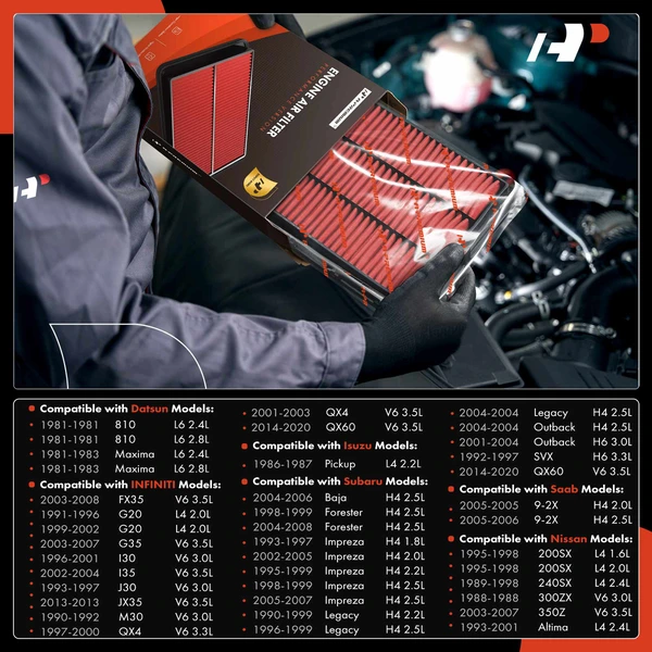 2 Pcs High Performance Engine Air Filter for Nissan Sentra INFINITI Isuzu Subaru