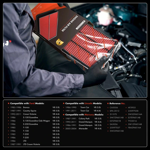 Front High Performance Engine Air Filter for Ford F-150 F-250 Lincoln Town Car Mercury