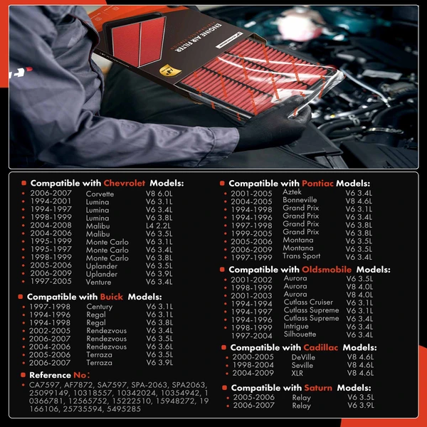 Front High Performance Engine Air Filter for Chevy Malibu Pontiac Cadillac Buick Olds