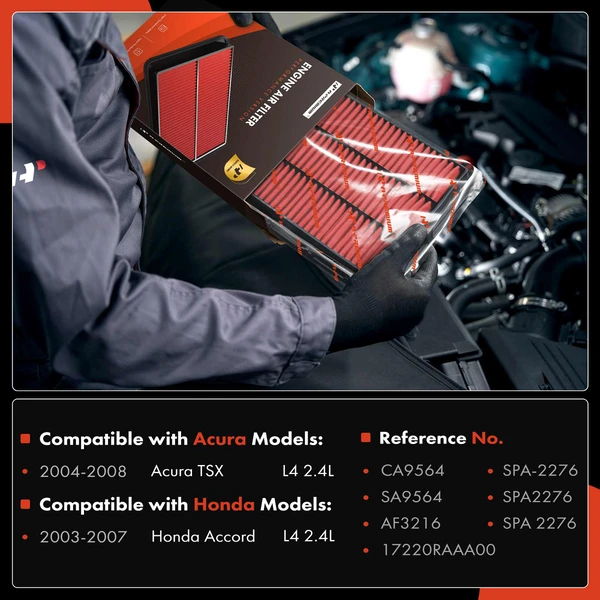 2 Pcs High Performance Engine Air Filter for Honda Accord Acura TSX 2.4L