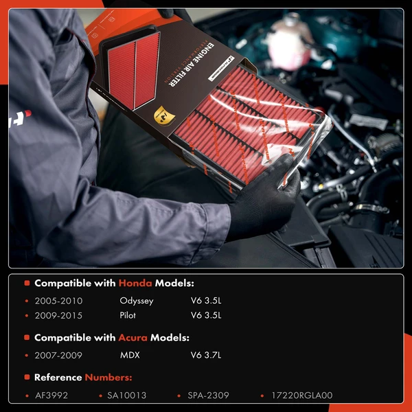 2 Pcs High Performance Engine Air Filter for Honda Pilot 09-15 Odyssey Acura MDX