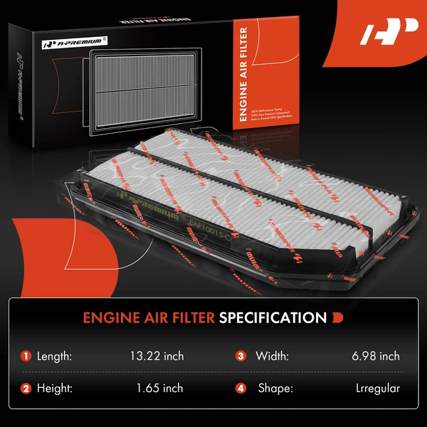 2 Pcs Engine Air Filter with Rigid Panel for Honda Ridgeline 2006-2014 V6 3.5L