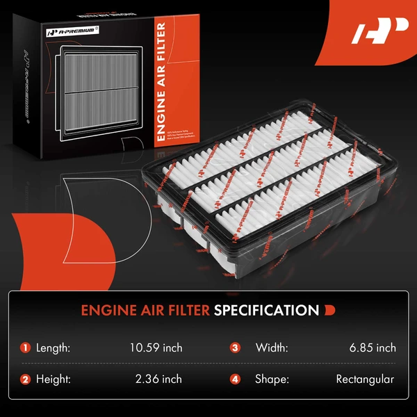 2 Pcs Engine Air Filter with Rigid Panel for Hyundai Santa Fe 07-09 V6 2.7L 3.3L