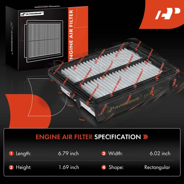 Engine Air Filter with Rigid Panel for Honda Insight 2010-2014 L4 1.3L