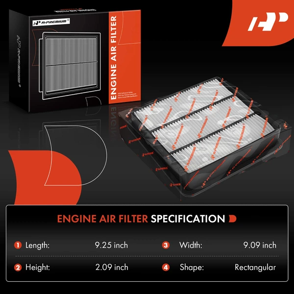 2 Pcs Engine Air Filter with Rigid Panel for INFINITI M45 2006-2010 V8 4.5L