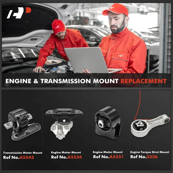 4-Pc Engine Motor Mount + Transmission Motor Mount + Engine Torque Strut Mount, Front & Rear, A-Premium APEM381