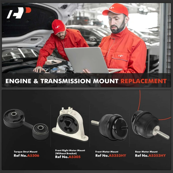 4-Pc Motor Mount + Motor Mount (Without Bracket) + Torque Strut Mount, Front & Rear, A-Premium APEM980