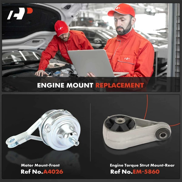 2-Pc Motor Mount + Engine Torque Strut Mount, Front & Rear, A-Premium APEM375