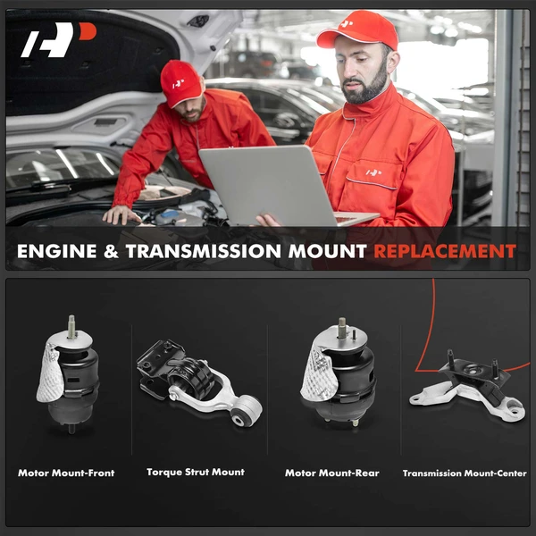 4-Pc Motor Mount + Torque Strut Mount + Center Transmission Mount, Front & Rear, A-Premium APEM313
