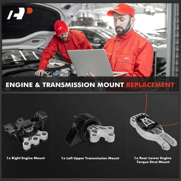 3-Pc Right Engine Mount - with Soft Ride + Left Upper Transmission Mount + Rear Lower Engine Torque Strut Mount, A-Premium APEM1370