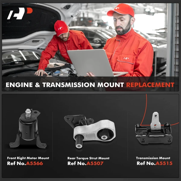 3-Pc Motor Mount + Torque Strut Mount + Transmission Mount, Front Right & Rear, A-Premium APEM307