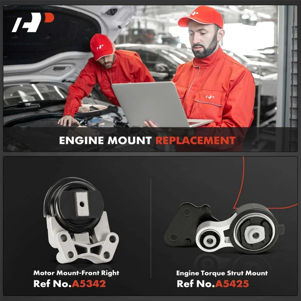 2-Pc Motor Mount + Engine Torque Strut Mount, Front & Rear, A-Premium APEM437
