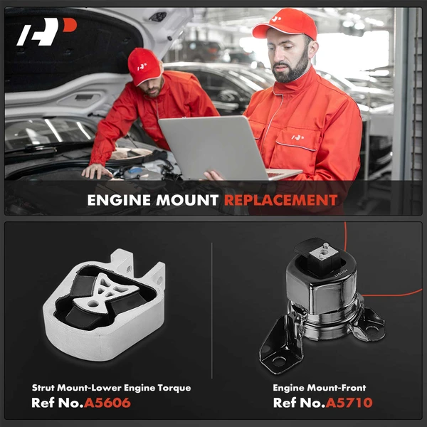 2-Pc Engine Mount + Engine Torque Strut Mount, Front & Lower, A-Premium APEM469
