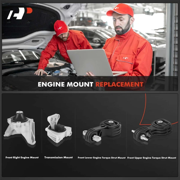 4-Pc Engine Mount without Bracket + Engine Torque Strut Mount + Transmission Mount, Front, A-Premium APEM237