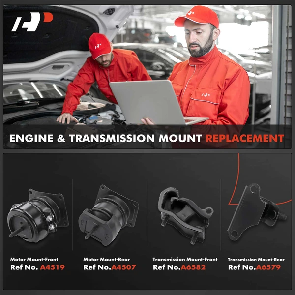 4-Pc Motor Mount with Vacuum Nozzle + Motor Mount + Transmission Mount, Front & Rear, A-Premium APEM593