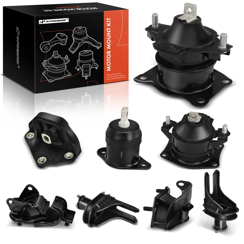 8-Pc Motor Mount with Vacuum & Port Location at Base Bottom + Motor Mount + Transmission Mount + Center Suspension Mount, Front & Rear, A-Premium APEM595