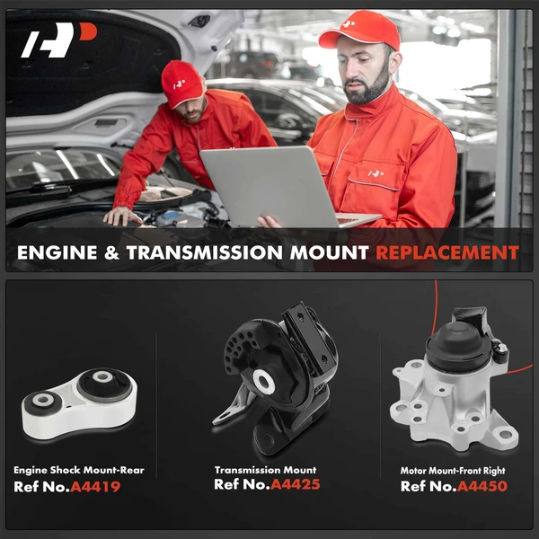 3-Pc Transmission Mount + Motor Mount (with Bracket) + Engine Shock Mount, Front Right & Rear, A-Premium APEM1166