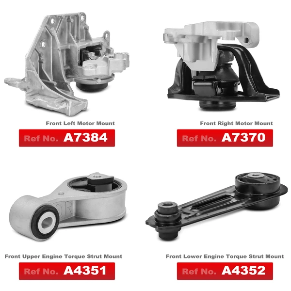 4-Pc Motor Mount + Engine Torque Strut Mount, Front, A-Premium APEM175