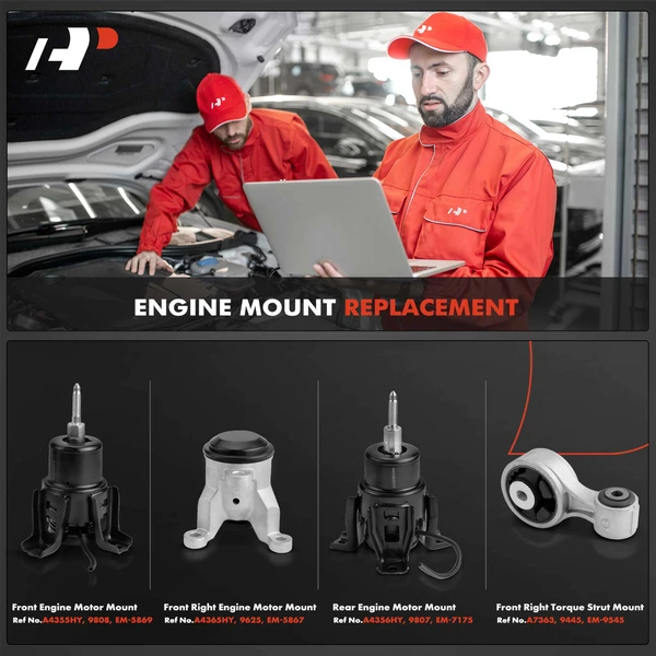 4-Pc Engine Motor Mount + Torque Strut Mount, Front & Rear, A-Premium APEM805