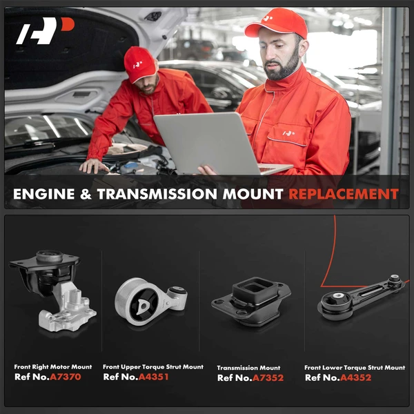 4-Pc Motor Mount with Bracket + Transmission Mount + Torque Strut Mount, Front, A-Premium APEM830