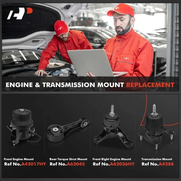 4-Pc Engine Mount + Torque Strut Mount + Transmission Mount, Front & Rear, A-Premium APEM905