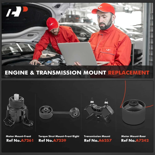 4-Pc Motor Mount + Transmission Mount + Torque Strut Mount + Motor Mount Bushing, Front & Rear, A-Premium APEM1117