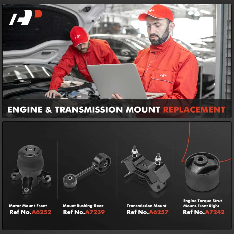 4-Pc Motor Mount + Engine Mount Bushing + Transmission Mount + Engine Torque Strut Mount, Front & Rear, A-Premium APEM1124
