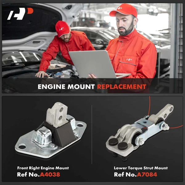 2-Pc Engine Mount + Torque Strut Mount, Front Right & Lower, A-Premium APEM929