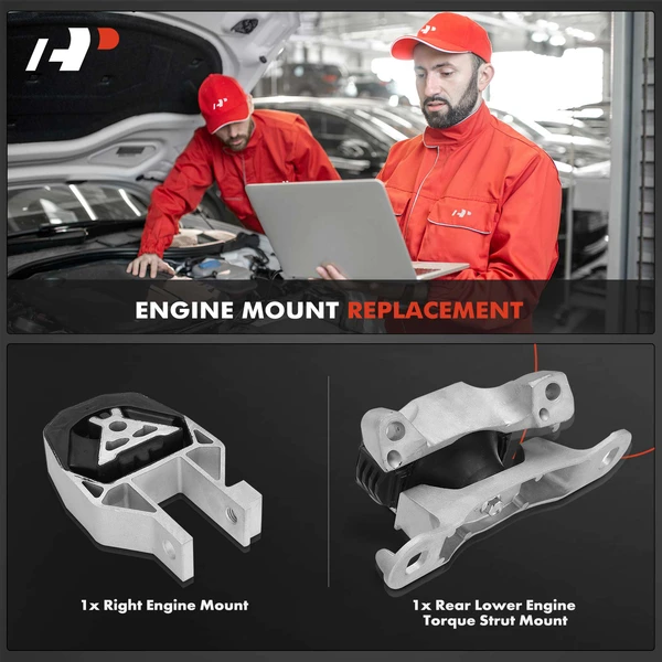 2-Pc Right Engine Mount - HYDRAULIC + Rear Lower Engine Torque Strut Mount - AIR GAPS, A-Premium APEM1485